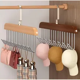 goting Wooden Wardrobe Hanger – 8 Adjustable Hook Organizer for Scarves, Ties & Belts Wooden Scarf Pack of 2 Hangers For Scarf image 1