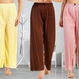 irha Pack of 3 Women Regular Fit Multicolor Viscose Rayon Trousers-picture-10