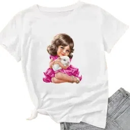 rcs fashion Women Typography Crew Neck Polyester White T-Shirt image 1