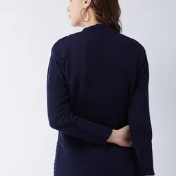 pivl Women Woven V Neck Blue Sweater image 2