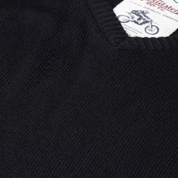 roadster Men Solid V Neck Dark Blue Sweater image 2
