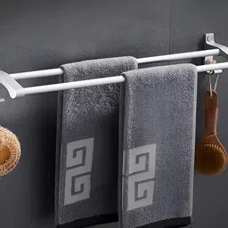 Space Aluminum Towel Rod/Towel Hanger with Hooks for Bathroom/Stand/Towel Holder/Bathroom Accessories (24 Inch) Silver Towel Holder-image-76