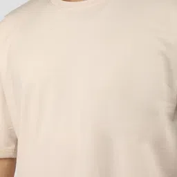 chkokko Men Solid Round Neck Polycotton Beige T-Shirt image 4