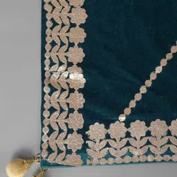 a r silk dupatta hub Velvet Self Design Green Women Dupatta image 5