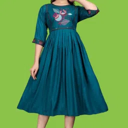 dichika Women Fit and Flare Dark Blue Midi/Calf Length Dress-picture-14