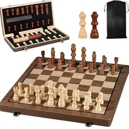 bestie toys Magnetic Wooden Chess Set, 15'' Folding Chess Board Set, Chess Set Strategy & War Board Game image 1