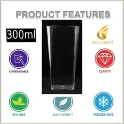 bellerbird (Pack of 16) Premium quality clear square design Unbreakable Stylish Transparent Glass Set Water/Juice Glass image 3
