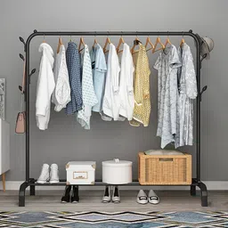 1 Door 2 Shelf Open Coat clothes hanger stand PP Carbon Steel Collapsible Wardrobe-image-39