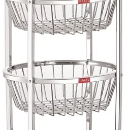 hazel Stainless Steel Fruit Vegetable Basket Kitchen Storage Trolley Rack Round Stand with Wheel Stainless Steel Kitchen Trolley-picture-12