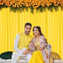 flying hub Solid 2pcs Yellow Backdrop Decoration Net - Large Size, Stitched with Ribbon Balloon image 2
