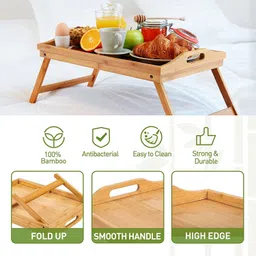 khargadham Bamboo Folding Breakfast Serving Trays with Handles,Foldable Legs,for Sofa,Bed Tray image 2