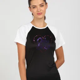 shashvi Women Printed Round Neck Polyester Black, White T-Shirt-picture-18