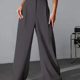 leriya fashion Women Regular Fit Grey Cotton Blend Trousers-picture-21