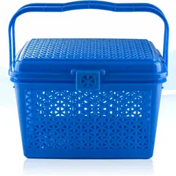 homestic Plastic Pack of 2 Multipurpose Small Storage Box with Lid & Handle | Cobalt Blue Storage Basket image 2
