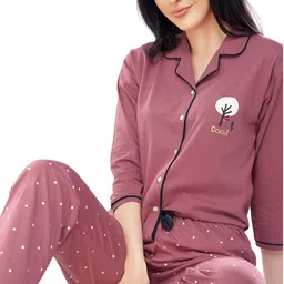 zeyo Women Shirt & Pyjama set Brown Printed image 1