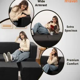 seventh heaven Mozaic Jute Fabric 3 Seater Sofa Cum Bed in Dark Grey Colour image 4