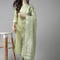 indo era Women Cotton Blend Kurta Palazzo Dupatta Set image 4