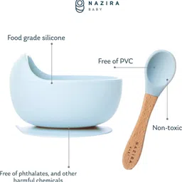 seloa 2 Pcs Self-Feeding Silicone Baby Bowl & Spoon,Curved Walls | Strong Suction Base - Hygienic Food Grade Silicone & Wooden image 4