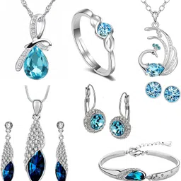 om jewells Alloy Rhodium Blue Jewel Set-picture-27