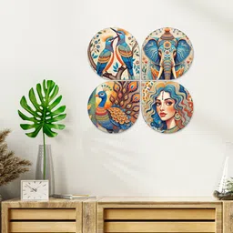 artvibes Nature Mdf Wooden Wall Hanging Handcrafted Decorative Bedroom Items (WH_8458N) Pack of 4 image 3