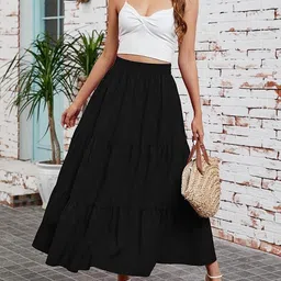 sarojani Women Solid Gathered Black Skirt image 5