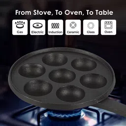 solara Premium Cast Iron Paniyaram Pan 7 Cavities, Appam Patra with Handle Chetty Pan 20.5 cm diameter 0.3 L capacity image 5