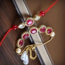Bhaiya Bhabhi Rakhi 027 Gold Bracelet Set-image-58