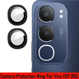 KREZEE Back Camera Lens Ring Guard Protector for Vivo Y29 5G [Black Metal Alloy Camera Ring with 9H Glass] Set of 1 image 1