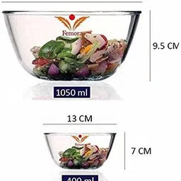 femora Borosilicate Glass Serving Bowl Borosilicate Glass Microwave Safe 400 ML, 1050 ML Round Mixing image 3