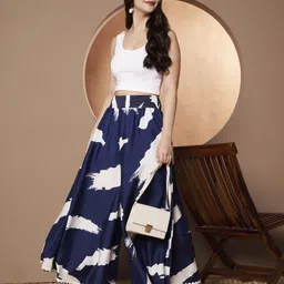 zwerlon Women Flared Blue, White Viscose Rayon Trousers image 5