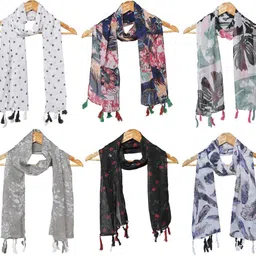 riddle needle Floral Print Chiffon Women Multicolor Scarf, Stole-picture-18