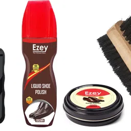 Ezey Wax Shoe Polish (Natural)+Liquid Shoe Polish (Brown)+ Shiner+Twin Shoe Brush Shoe Care Kit-picture-21