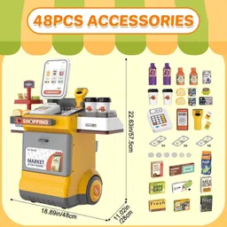 star impex Cash Register Playset 48PCS Store Supermarket Pretend Play with Scanner Armor Sets image 5