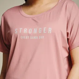 mkh Women Graphic Print Crew Neck Polyester Pink T-Shirt image 4