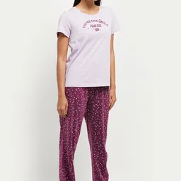 max Women Top & Pyjama Set Purple Printed image 2