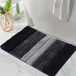 Grey Stripe Polyester 24x16 Inches Super Soft Bath Mat By Luxe Home International image 2