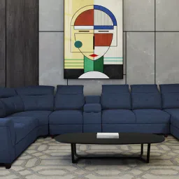 woodsworth from pepperfry Impero Fabric Corner Sofa in Navy Blue Colour image 1