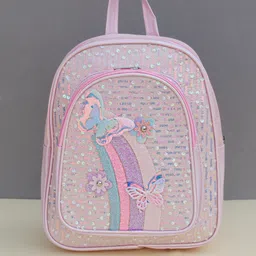 dukiekooky 7.5 L Backpack Girls Pink Sequin Design with Glitter Details Butterfly Rainbow Mini Backpack image 1