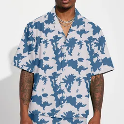 cheapshirts Men Night Suit Set Light Blue, White Printed image 1