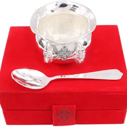 Set of 1,Silver Plated M design Bowl with 1 Spoon Bowl, Spoon Serving Set-image-29