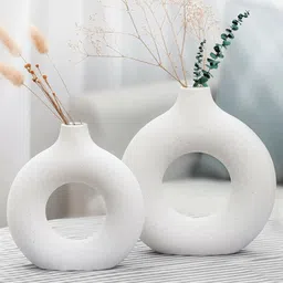 farkraft Donut,6 + 8 Inch Combo, Decor Items for Living Room, Pack of 2 Ceramic Vase-picture-18