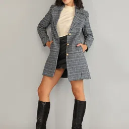 honnete 100 % Polyester Checkered Coat For Women-picture-13