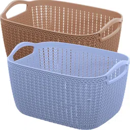 Plastic Unbreakable Plastic 2 Pieces Multipurpose Large Size Flexible Storage Baskets / Fruit Vegetable Bathroom Stationary Home Basket with Handles (Brown & Grey) -CTKTC37849 Storage Basket-image-28