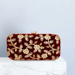 tooba handicraft Party Maroon Clutch image 1