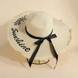 INFISPACE Women's Embroidered Straw Sun Hat| Ladies Wide Brim Vacation Beach Sunscreen Hat image 2