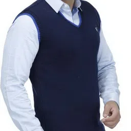 tap in Men Woven V Neck Dark Blue Sweater image 2