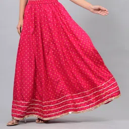 maquien Women Printed Flared Red Skirt image 2