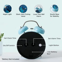 ekhasa Analog Table Alarm Clock for Study Table & Kids Bedroom | Night Light Blue Clock image 2
