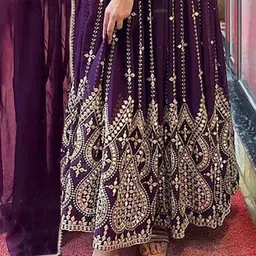 kedar fab Self Design, Embroidered Georgette Stitched Anarkali Gown image 3