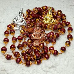 sastha mart Ayyappa Mala, 108 Beads Red Wooden Premium Mala Gold-plated Copper, Wood Pendant-picture-15